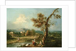 An Italianate River Landscape with Travellers by Francesco Zuccarelli
