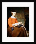 A young woman seated in an interior, reading a letter by Gabriel Metsu