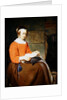 A young woman seated in an interior, reading a letter by Gabriel Metsu