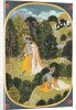Radha and Krishna walking in a grove, Kangra, Himachal Pradesh, 1820-25 by School Pahari