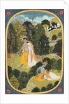 Radha and Krishna walking in a grove, Kangra, Himachal Pradesh, 1820-25 by School Pahari