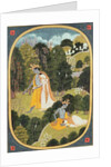 Radha and Krishna walking in a grove, Kangra, Himachal Pradesh, 1820-25 by School Pahari