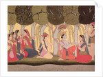Radha and Krishna seated in a grove, Kulu, 1790-1800 by School Pahari