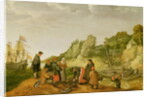 Fisherman unloading and selling their catch on a rocky shoreline by Adam Willaerts