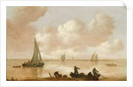 An estuary with fisherman hauling in their nets by Jan Josephsz van Goyen