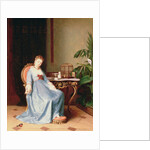 Feeding the pet bullfinch by Emil Teschendorff