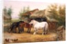 Carthorses in a farmyard by Edwin Frederick Holt