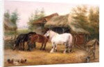 Carthorses in a farmyard by Edwin Frederick Holt
