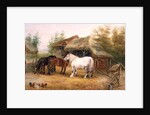 Carthorses in a farmyard by Edwin Frederick Holt