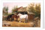 Carthorses in a farmyard by Edwin Frederick Holt