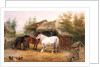 Carthorses in a farmyard by Edwin Frederick Holt