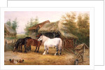 Carthorses in a farmyard by Edwin Frederick Holt