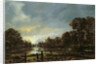 Moonlit River Landscape with Cottages on the Wooded Banks by Aert van der Neer