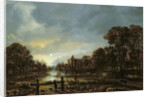 Moonlit River Landscape with Cottages on the Wooded Banks by Aert van der Neer