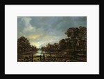 Moonlit River Landscape with Cottages on the Wooded Banks by Aert van der Neer