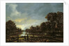 Moonlit River Landscape with Cottages on the Wooded Banks by Aert van der Neer