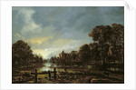 Moonlit River Landscape with Cottages on the Wooded Banks by Aert van der Neer