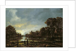 Moonlit River Landscape with Cottages on the Wooded Banks by Aert van der Neer