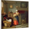 Nursemaid with baby in an interior and a young girl preparing the cradle by Pieter de Hooch