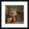 Nursemaid with baby in an interior and a young girl preparing the cradle by Pieter de Hooch