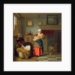 Nursemaid with baby in an interior and a young girl preparing the cradle by Pieter de Hooch