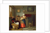 Nursemaid with baby in an interior and a young girl preparing the cradle by Pieter de Hooch