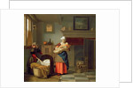 Nursemaid with baby in an interior and a young girl preparing the cradle by Pieter de Hooch