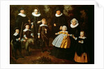 Group portrait of three generations of a family in the grounds of a country house by Dirck Santvoort