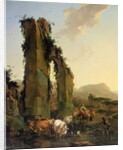 Peasants with Four Oxen and a Goat at a Ford by a Ruined Aqueduct, c.1655-60 by Nicolaes Pietersz. Berchem