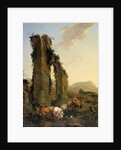 Peasants with Four Oxen and a Goat at a Ford by a Ruined Aqueduct, c.1655-60 by Nicolaes Pietersz. Berchem