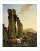 Peasants with Four Oxen and a Goat at a Ford by a Ruined Aqueduct, c.1655-60 by Nicolaes Pietersz. Berchem