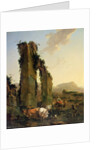 Peasants with Four Oxen and a Goat at a Ford by a Ruined Aqueduct, c.1655-60 by Nicolaes Pietersz. Berchem
