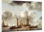 A Dutch Yacht Firing a Salute as a Barge Pulls Away, 1650 by Jan van de Capelle or Cappelle