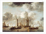 A Dutch Yacht Firing a Salute as a Barge Pulls Away, 1650 by Jan van de Capelle or Cappelle