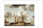 A Dutch Yacht Firing a Salute as a Barge Pulls Away, 1650 by Jan van de Capelle or Cappelle