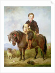 John Samuel Bradford as a boy seated on a shetland pony with a pug dog, 19th century by Gourlay Steel