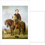 John Samuel Bradford as a boy seated on a shetland pony with a pug dog, 19th century by Gourlay Steel