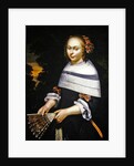 A portrait of a young girl holding a fan, a landscape beyond, c.1650 by Friesian School
