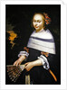 A portrait of a young girl holding a fan, a landscape beyond, c.1650 by Friesian School