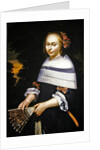 A portrait of a young girl holding a fan, a landscape beyond, c.1650 by Friesian School