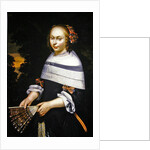 A portrait of a young girl holding a fan, a landscape beyond, c.1650 by Friesian School