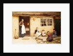 Children playing Dice by a Cottage by English School