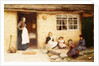 Children playing Dice by a Cottage by English School