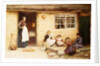 Children playing Dice by a Cottage by English School