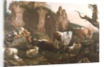 Farm animals in a landscape, 1685 by Johann Heinrich Roos
