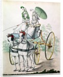 Two young ladies in calico gowns, taking an airing in a phaeton by Humphry Repton