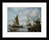 Estuary Scene with Boats and Fisherman by Johannes de Blaauw