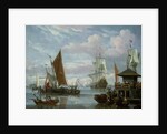 Estuary Scene with Boats and Fisherman by Johannes de Blaauw