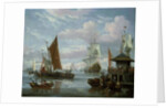 Estuary Scene with Boats and Fisherman by Johannes de Blaauw