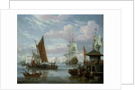 Estuary Scene with Boats and Fisherman by Johannes de Blaauw